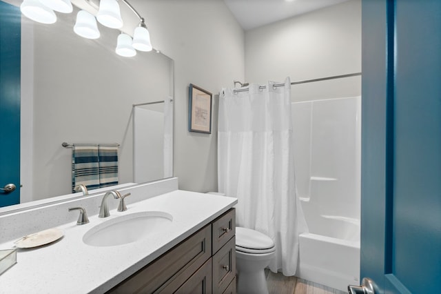 8 Perny Ct, Cape Charles, VA 23310 - bathroom featuring vanity, toilet, shower / tub combo, and wood finished floors