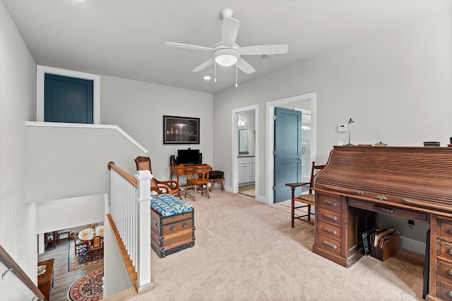 8 Perny Ct, Cape Charles, VA 23310 - sitting room featuring an upstairs landing, recessed lighting, ceiling fan, carpet flooring, and baseboards