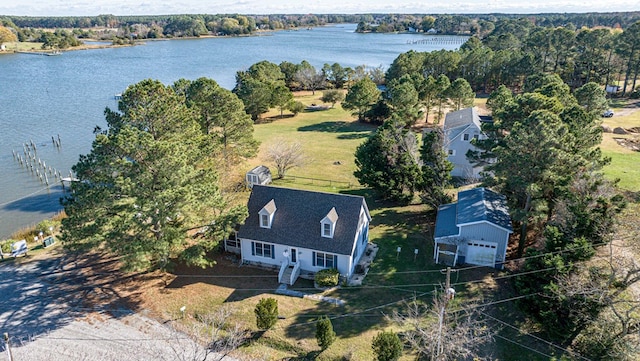 aerial view with a water view