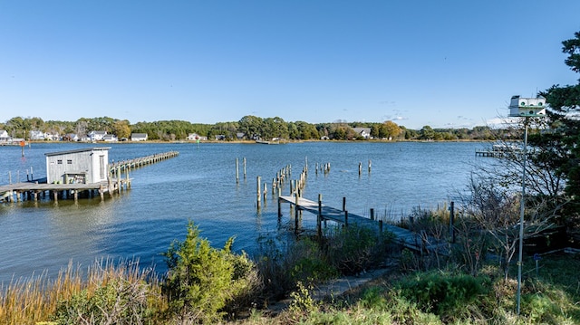 dock area featuring a water view