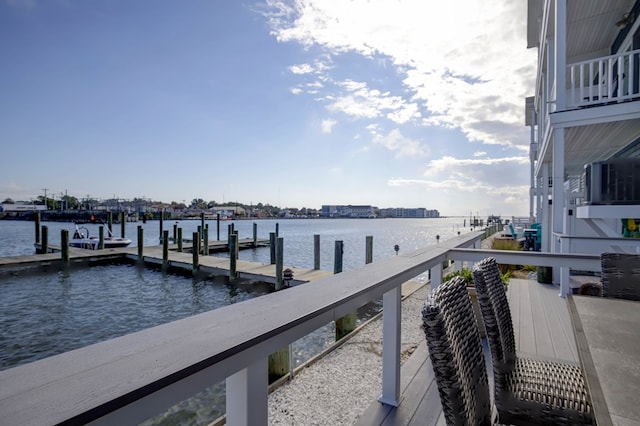 dock area with a water view