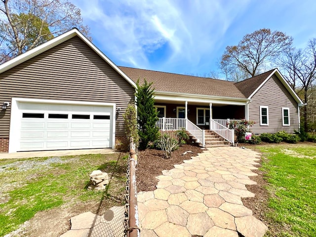 17481 Mitchell Ln, Parksley, VA 23421 - ranch-style home with covered porch, driveway, and an attached garage