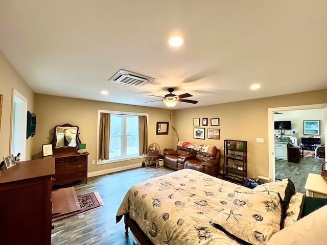 17481 Mitchell Ln, Parksley, VA 23421 - bedroom featuring recessed lighting, baseboards, visible vents, a ceiling fan, and wood finished floors