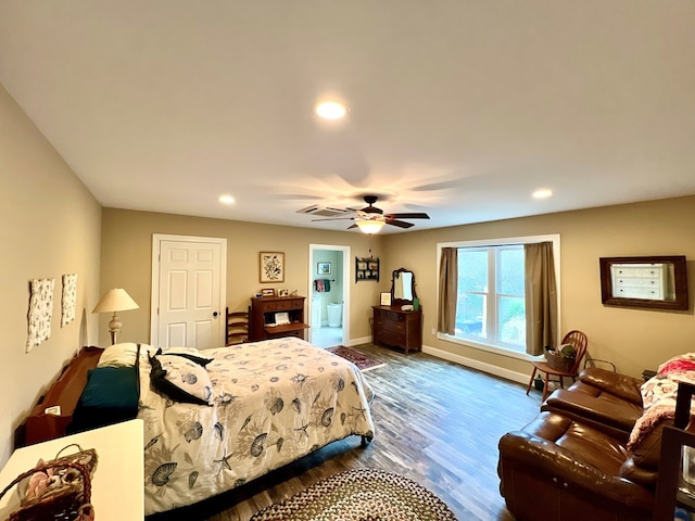 17481 Mitchell Ln, Parksley, VA 23421 - bedroom featuring a ceiling fan, dark wood-style flooring, baseboards, and recessed lighting