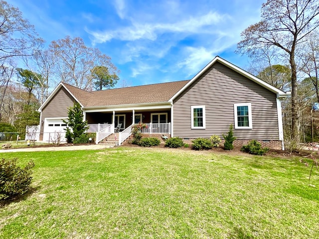 17481 Mitchell Ln, Parksley, VA 23421 - single story home with fence, a garage, crawl space, a front yard, and covered porch