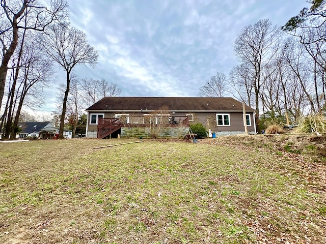 17481 Mitchell Ln, Parksley, VA 23421 - back of house featuring a lawn and a wooden deck