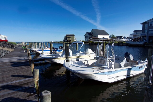 dock area with a water view