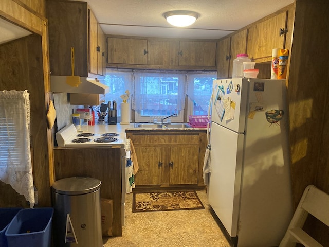 kitchen featuring white refrigerator and sink