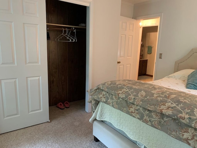 carpeted bedroom with a closet