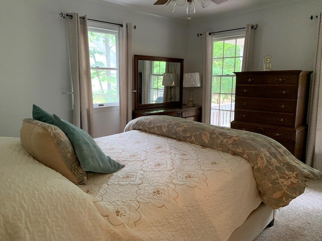 bedroom featuring carpet flooring and ceiling fan