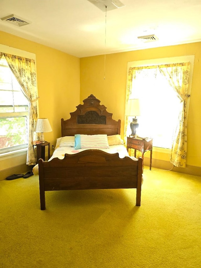 carpeted bedroom featuring multiple windows