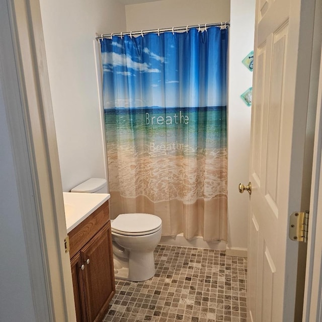 full bathroom featuring vanity, toilet, and a shower with curtain