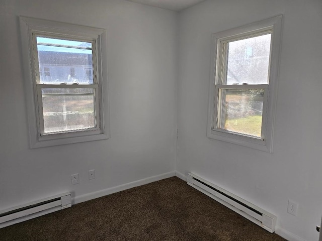 unfurnished room featuring a wealth of natural light and a baseboard radiator