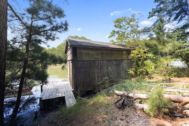 view of outdoor structure with a water view