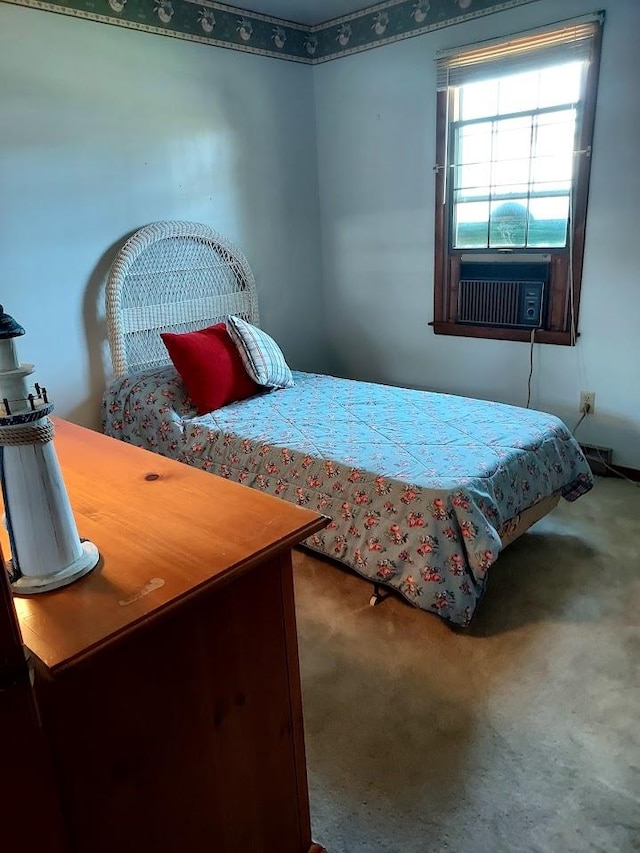 carpeted bedroom featuring cooling unit