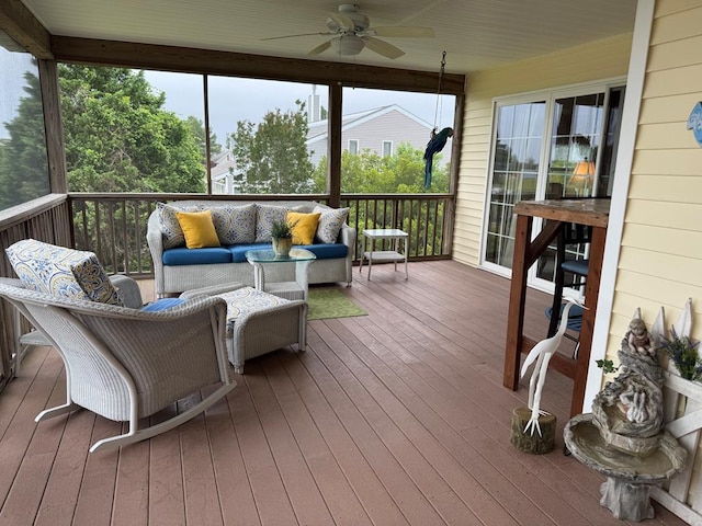 20444 Baldpate Ln, Onancock, VA 23417 - wooden terrace with ceiling fan and an outdoor living space