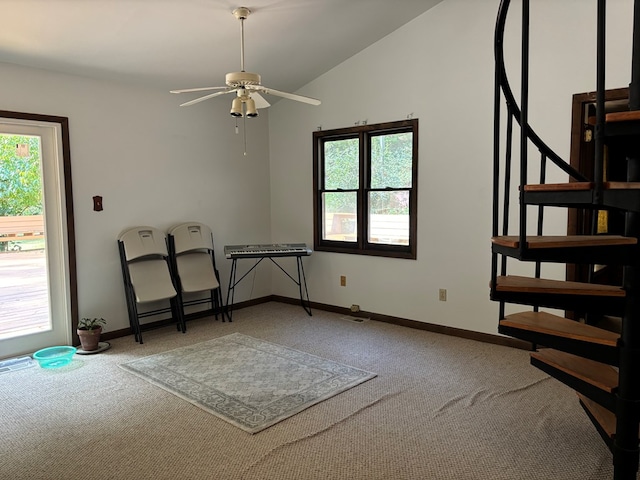 26491 Mason Rd, Bloxom, VA 23308 - carpeted spare room with ceiling fan and lofted ceiling