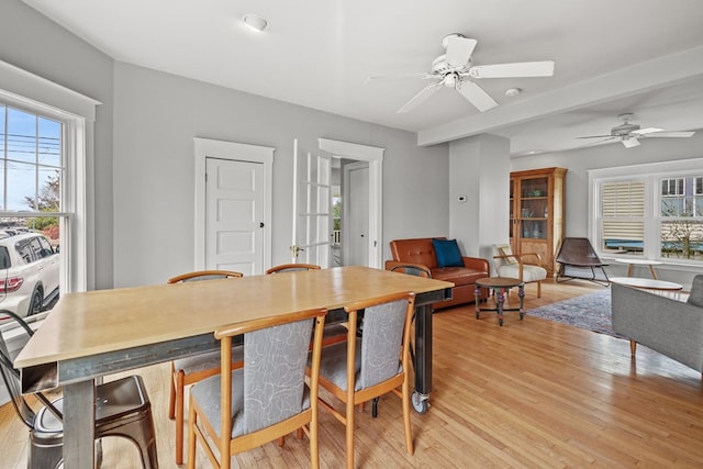 4282 Main St, Chincoteague, VA 23336 - dining room with light wood-type flooring, plenty of natural light, and a ceiling fan