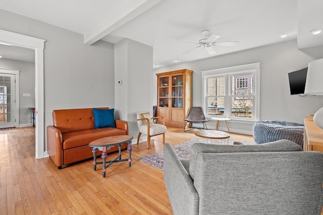 4282 Main St, Chincoteague, VA 23336 - living area featuring light wood-style flooring, a ceiling fan, and recessed lighting