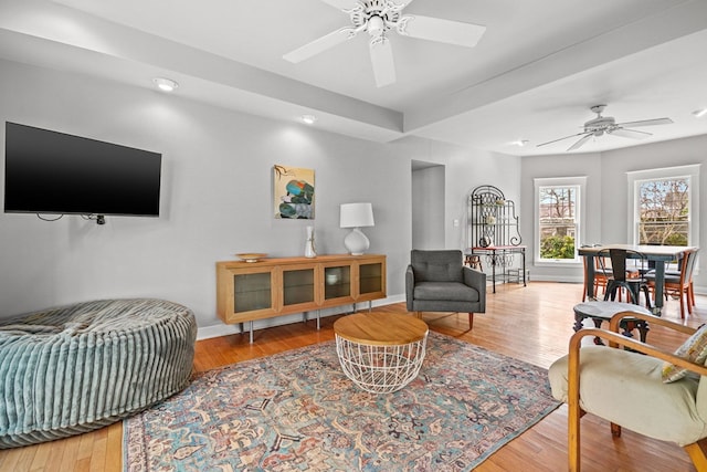4282 Main St, Chincoteague, VA 23336 - living area with ceiling fan, wood finished floors, and recessed lighting