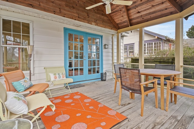 4282 Main St, Chincoteague, VA 23336 - sunroom / solarium featuring french doors, ceiling fan, and outdoor dining area