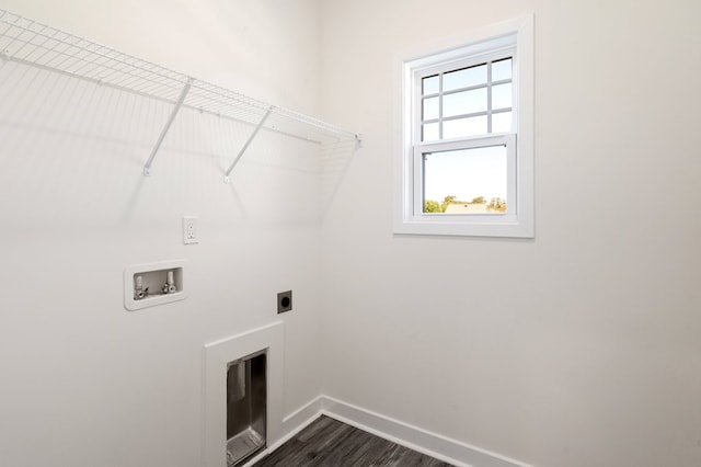 laundry area featuring hookup for an electric dryer, dark hardwood / wood-style flooring, and hookup for a washing machine