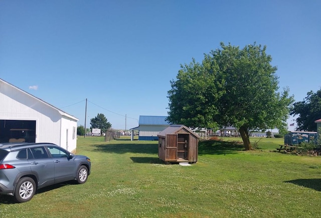 view of yard featuring a shed