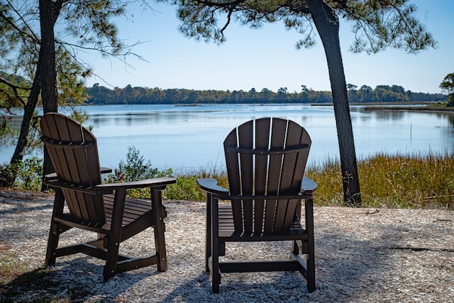 view of patio / terrace featuring a water view