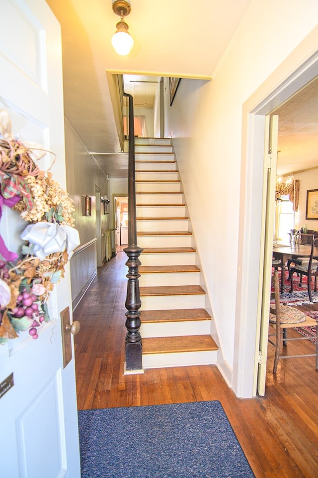 stairs featuring wood-type flooring