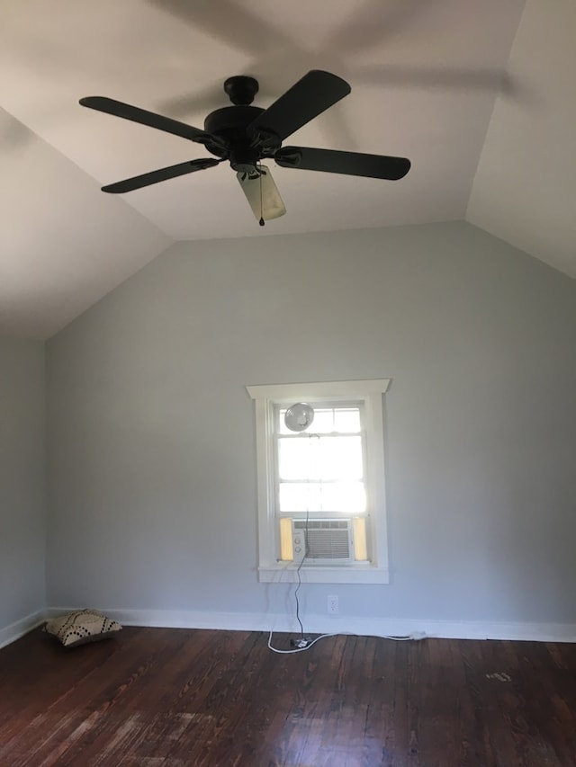 bonus room featuring hardwood / wood-style flooring, ceiling fan, cooling unit, and vaulted ceiling