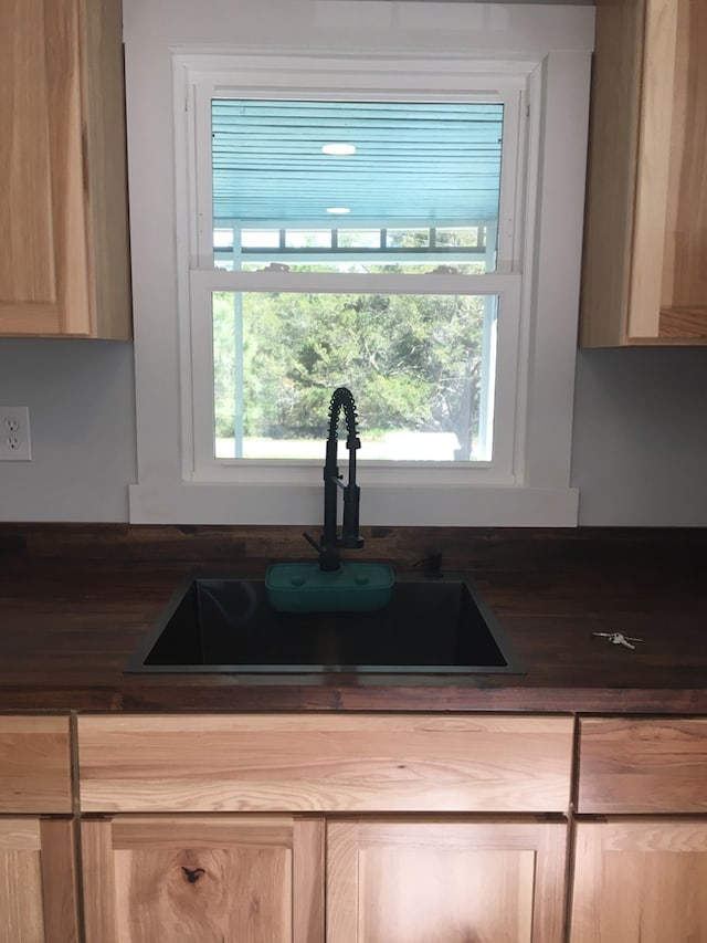 kitchen with sink, plenty of natural light, and light brown cabinets