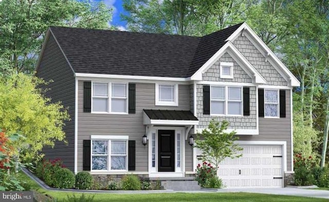 view of front facade with a front yard and a garage