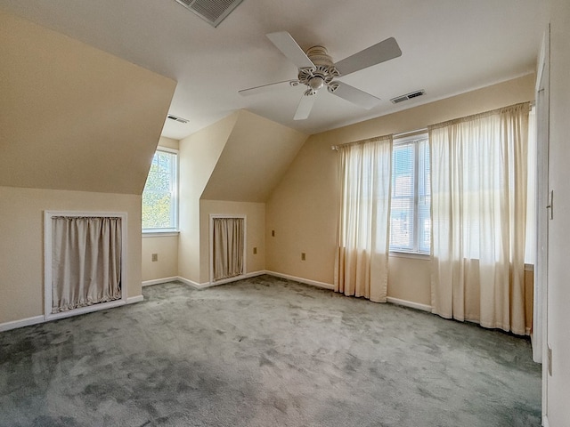 21382 Southside Rd, Onancock, VA 23417 - additional living space featuring carpet, ceiling fan, and vaulted ceiling