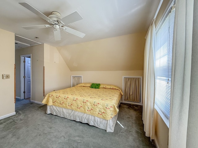 21382 Southside Rd, Onancock, VA 23417 - carpeted bedroom with lofted ceiling and a ceiling fan