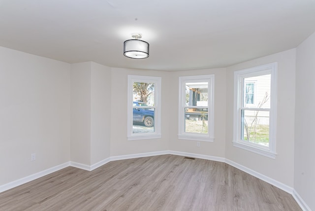 empty room with a healthy amount of sunlight and light hardwood / wood-style floors