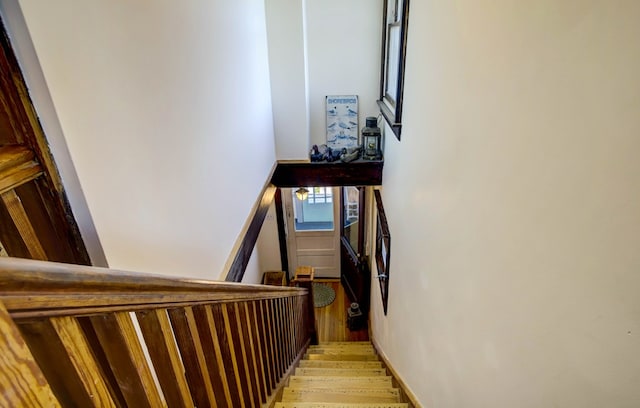 staircase featuring hardwood / wood-style flooring