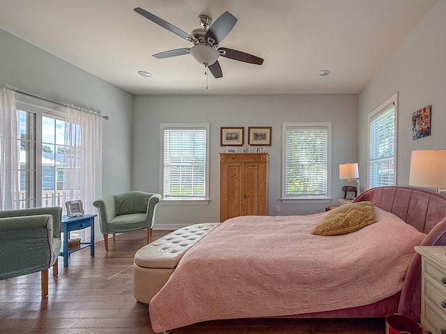 614 Strawberry St, Cape Charles, VA 23310 - bedroom featuring multiple windows, dark wood-style floors, and ceiling fan