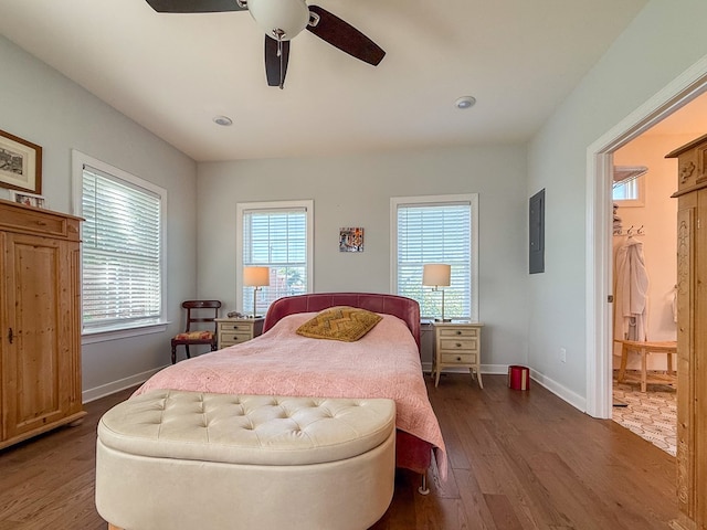614 Strawberry St, Cape Charles, VA 23310 - bedroom featuring wood finished floors, electric panel, and a ceiling fan