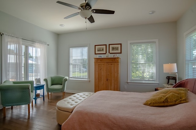 614 Strawberry St, Cape Charles, VA 23310 - bedroom with wood finished floors, multiple windows, and a ceiling fan