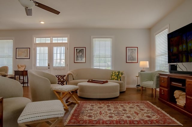 614 Strawberry St, Cape Charles, VA 23310 - living room featuring healthy amount of natural light, wood finished floors, ceiling fan, and recessed lighting