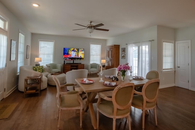 614 Strawberry St, Cape Charles, VA 23310 - dining area featuring wood finished floors, ceiling fan, and recessed lighting