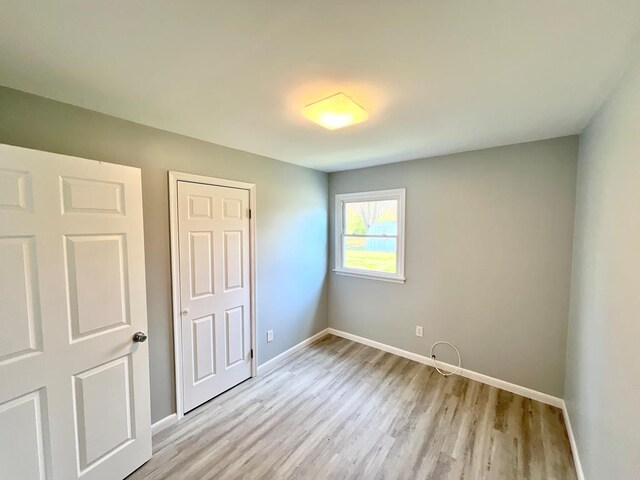 bedroom featuring wood-type flooring and a closet