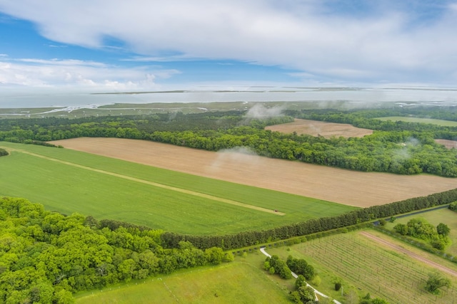 bird's eye view with a rural view and a water view