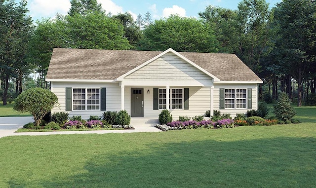 ranch-style home with a front lawn