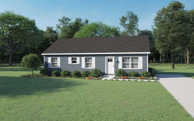 ranch-style home featuring a front lawn