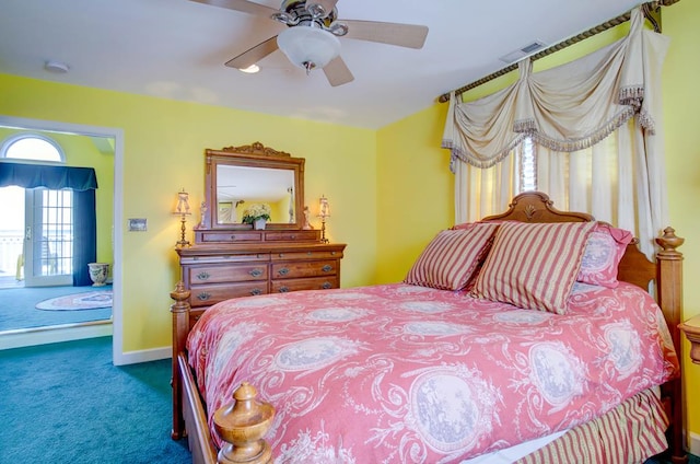 6180 Marsh Island Dr, Chincoteague, VA 23336 - bedroom featuring carpet flooring, a ceiling fan, and baseboards