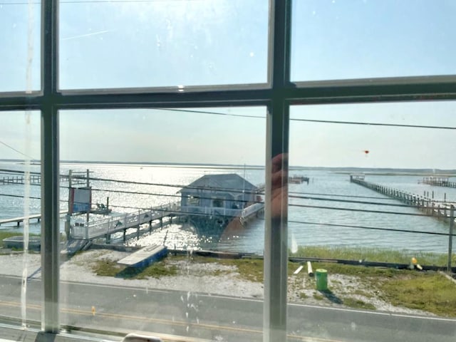 dock area with a water view