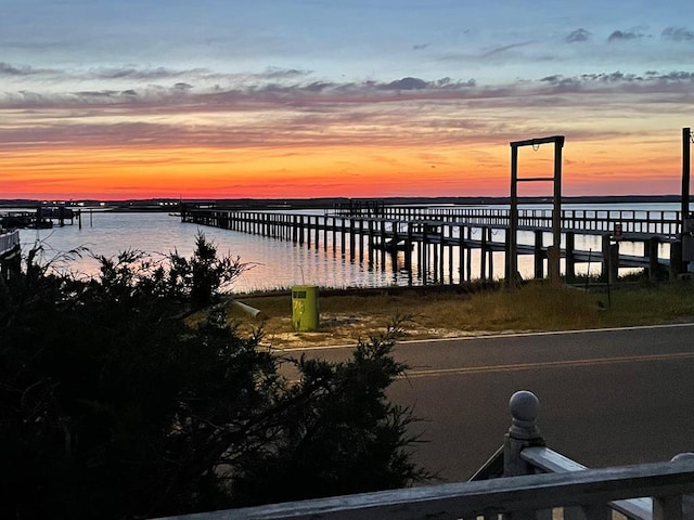 view of dock with a water view