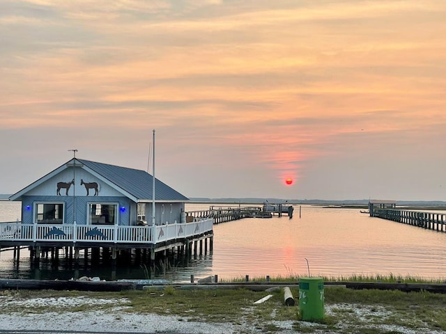 view of dock featuring a water view