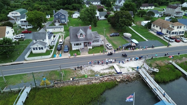 bird's eye view featuring a water view